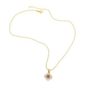 Goldene Kleeblatt-Halskette mit bunten Kristallen an einer feinen Kugelkette für Damen