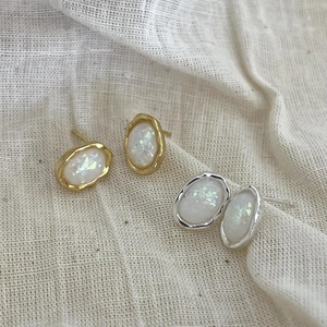 Minimalist 925 sterling silver opal stud earrings in gold and silver finishes