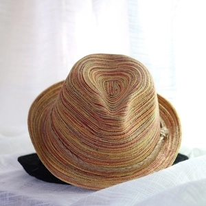 British style colorful striped fedora straw hat with rolled brim for women sun protection