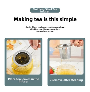 Detail of 304 stainless steel tea infuser with fine mesh and dual side handles for mugs