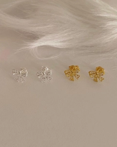 925 Sterling Silver Bowknot Stud Earrings For Women Hollow Heart Pattern Ins Style Gold Silver Pierced Jewelry