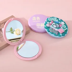 Miroirs cosmétiques pliables portables aux couleurs pastel avec motifs décoratifs en résine 3D
