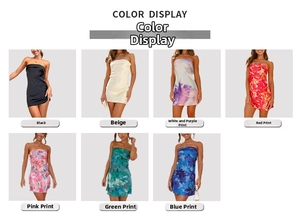 Aperçu des couleurs pour mini robes bustier dos nu avec motifs floraux et couleurs unies