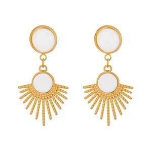French vintage sunburst drop earrings in gold titanium steel with white shell accent
