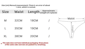 Detailed size chart for mesh leaf embroidery thong showing waist and length in cm