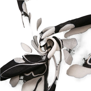 Lightweight black and white leaf print linen scarf and long shawl for sun protection
