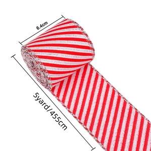 Nastro natalizio a righe bianche e rosse con glitter argento, largo 6,4 cm e lungo 5 yard