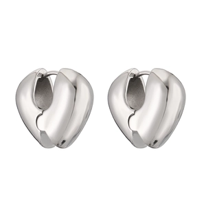 Minimalistische silberne Herz-Creolen mit poliertem geometrischem Finish für Damen