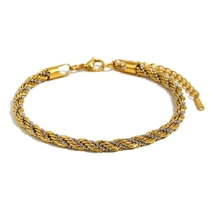 Elegant two-tone twisted rope chain bracelet in gold and silver stainless steel