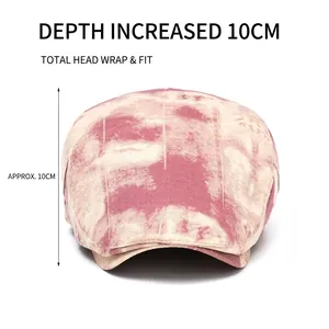 Vintage tie-dye cotton canvas beret cap in pink and beige with 10cm depth detail
