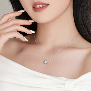 Elegant S925 sterling silver rose flower necklace with zircon on female neck model