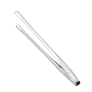 Polished silver SUS 304 stainless steel food tongs for BBQ and kitchen use