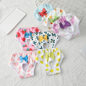 Cotton dog physiological pants with cute prints and bow tie in six assorted patterns