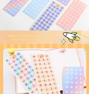 Detailed view of colorful macaron alphabet stickers with cute bear motifs for journaling
