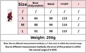 Size chart for strapless contrast color maxi dress with bust waist and length measurements