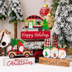 Three-piece set of wooden Christmas gnome ornaments with Merry Christmas and gnome signs