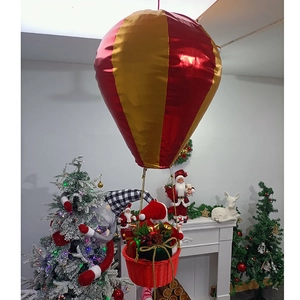 Hot air balloon Santa Claus ornament in red and gold finish for Christmas tree decor