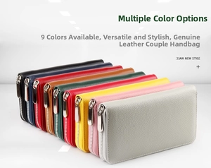 Litchi pattern genuine leather long wallets displayed in nine versatile colors