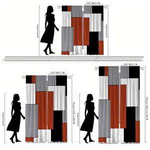 Size chart showing width 130cm and variable heights for geometric velvet curtains