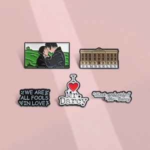 Vintage Literary Theme Enamel Brooch Pin Alloy Classic Novel Quotes Badge Architecture Romantic Couple Metal Pin Jewelry For Book Lovers Clothing Backpack Accessory