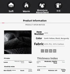 Detailspezifikationen für PU-Lederjacke mit 65 % PU und 35 % Baumwoll-Materialmischung