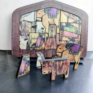 Nativity Scene Wooden Puzzle Religious Desktop Decor Christmas Easter Home Decoration Basswood Vintage Style