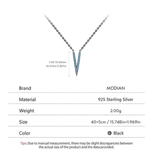 S925 sterling silver V-shape necklace with blue zircons and black plated chain