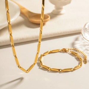 Minimalist Geometric Rhombic Link Necklace 18K Gold Plated Stainless Steel Unisex Chain For Women Daily Jewelry Gift
