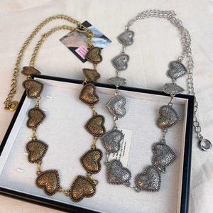 Vintage carved heart metal chain belts in antique gold and silver with floral relief