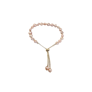 Baroque freshwater pearl and crystal bracelet with adjustable gold slide clasp for women