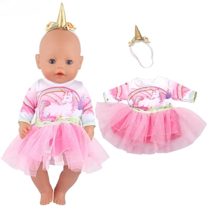 Détails de robe licorne en tulle rose et bandeau corne dorée pour poupée de 18 pouces