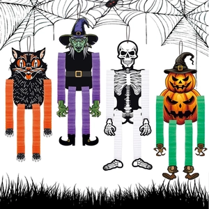Decorazioni Appese Di Halloween Carta Strega Scheletro Zucca Gatto Nero Con Membri Estensibili Per Festa Halloween