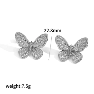 Detail view of silver butterfly earrings showing dimensions of 22.8mm and 7.5g weight