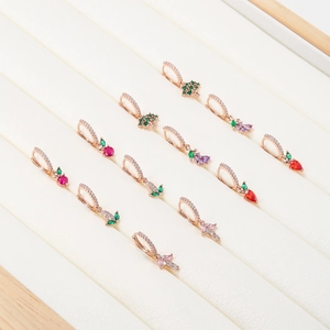 Pastoral vegetable earrings in gold plating with colorful zircon sets on display tray