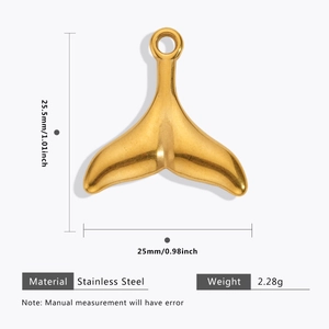 Gepolijste roestvrijstalen walvisstaart hanger met afmetingen 25,5mm x 25mm voor sieraden