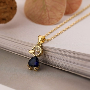 18K gold plated necklace with blue heart gemstone and sparkling boy character pendant