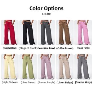 Detail showing ten color options for women's high-waist loose drawstring lounge pants