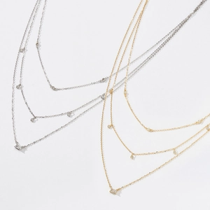 S925 sterling silver triple layered necklace set with sparkling rectangular zircon pendants