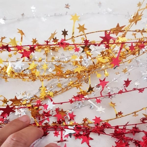 Five Pointed Star Christmas Garland Metallic Foil Tinsel Ribbon Sparkly Wreath Hanging Ornament Party Festive Decor