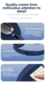Detail of smart eye massager with Type-C port, protein leather and adjustable strap