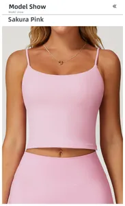 Detail of cherry blossom pink yoga bra with dual thin shoulder straps and brushed fabric