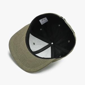 Army green flat brim hip-hop hat with paisley pattern and adjustable strap interior