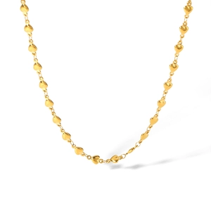 French style 18K gold plated stainless steel heart link necklace on white background