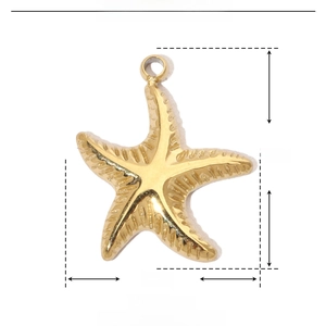 Gold plated stainless steel starfish pendant detailed dimensions 14mm by 11mm