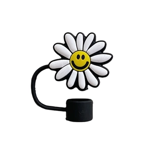 White daisy smile face silicone straw cover cap for 10mm Stanley tumbler straws
