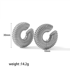 Minimalist 18K gold stainless steel threaded C-shape earrings for women, 30mm height