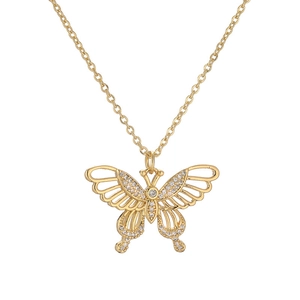 Elegant gold butterfly pendant necklace featuring sparkling white zircon accents for women