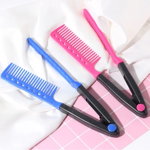 V-shaped pink and blue professional hair straightening clip combs for salon styling