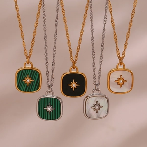 Minimalist stainless steel square pendant necklaces with star motif in various colors