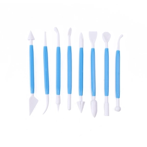 8-piece blue and white plastic fondant sculpting tool set for DIY cake modeling